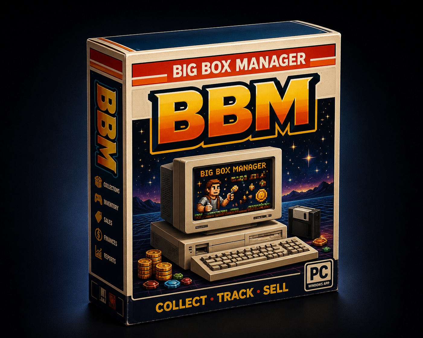 BigBoxManager softwarebox met Collect Track Sell slogan