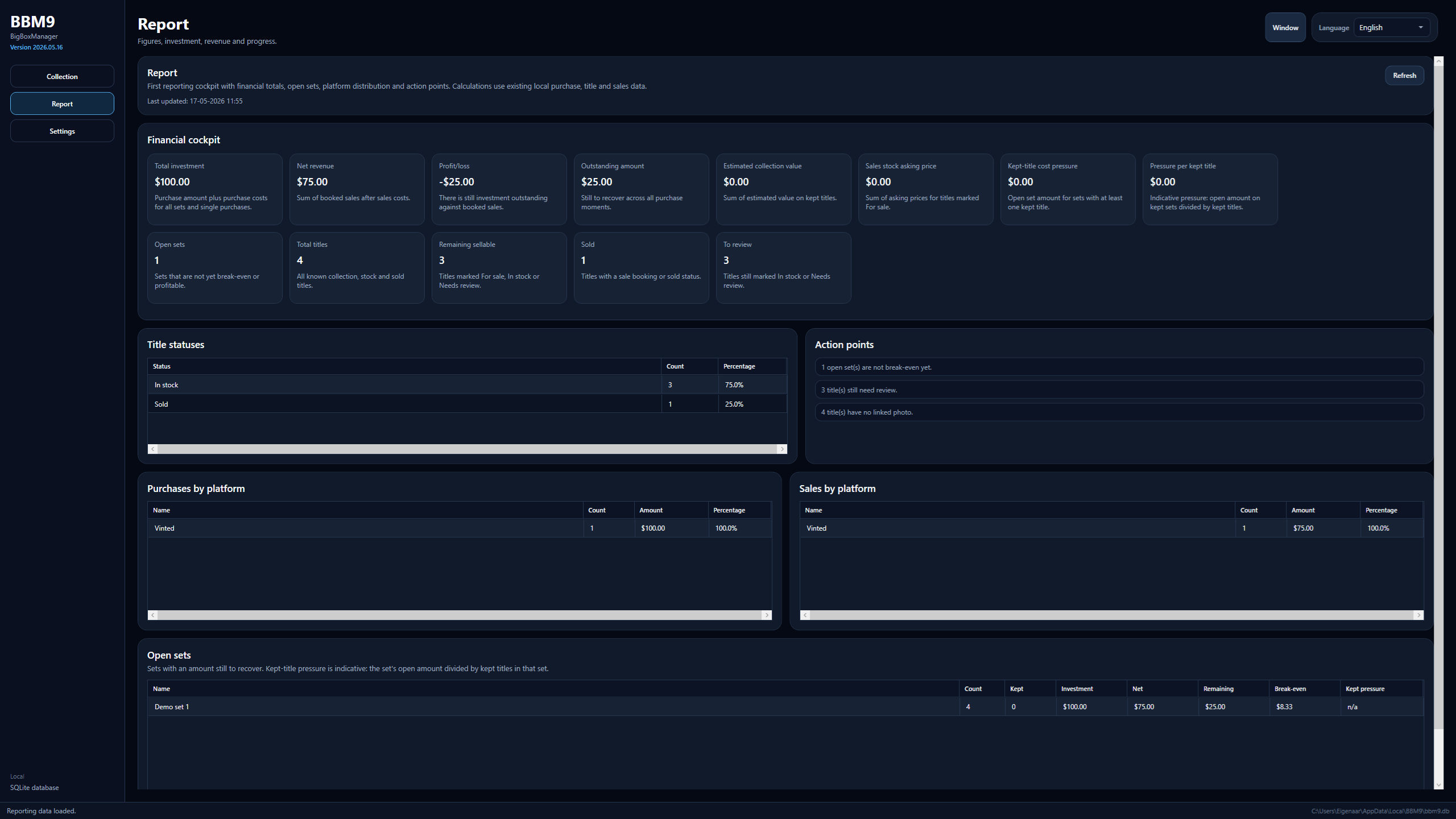 Screenshot dashboard
